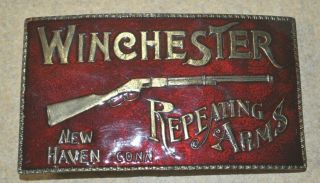 Vintage Winchester Repeating Arms Red Enamel Belt Buckle 360 1979