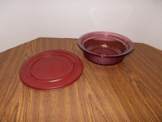 Corning Visions 1 Qt Cranberry Round Casserole V - 31 - B With Plastic Lid