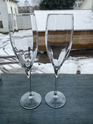 (2) Disaronno Crystal Champagne Flutes - 9.  5 " Tall - Italian Wine Glasses