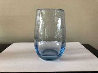 Vintage Light Blue Controlled Bubble Art Glass Vase Ornament Decor Gift