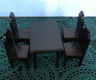1:12 Dollhouse Miniature Dark Brown Table,  4 Chairs Set 2