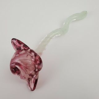 Art Glass Pink & White Rose,  7.  5 " Long,  Hand Made Studio Glass