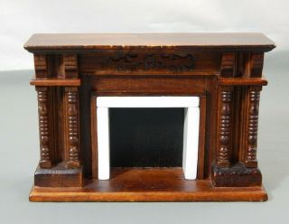 Vintage Dollhouse Miniature Carved Wood Fireplace Mantle 1:12 Scale