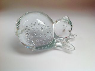 Murano Or Czech Art Glass Spiral Control Bubble Clear Glass Cat