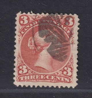 Canada Sg 58 Scott 25 F/vf 1868 3¢ Red Large Queen Fancy Cancel Scv $40