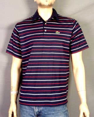 Vtg 70s 80s Izod Lacoste Blue Red White Stripe Polo Shirt Classic Soft Thin L