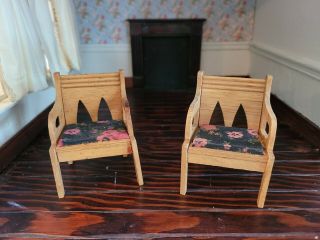 Dollhouse Miniature Antique Germany 2 Arm Chairs Estate