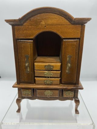 Vintage German Dollhouse Miniature Furniture Wood Cabinet Secretary Desk