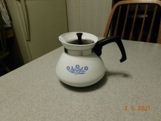 Vintage Corning Ware 6 Cup Tea Pot White With Blue Cornflower Teapot