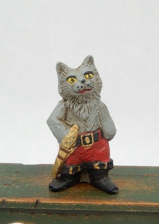 Vintage Hand Painted Metal Puss In Boots Figurine Dollhouse Miniature 1:12