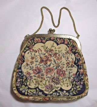 Vintage Julius Resnick Jr Miami Tapestry Clutch Purse Floral Gold Tone Trim