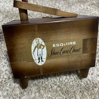 Vintage Esquire Shoe Care Chest Deluxe Wood Box Shoe Valet Brushes