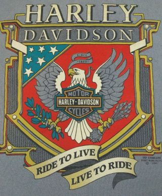 Vintage Harley Davidson 3d Tshirt Size Large Eagle Live To Ride Ride To Live 