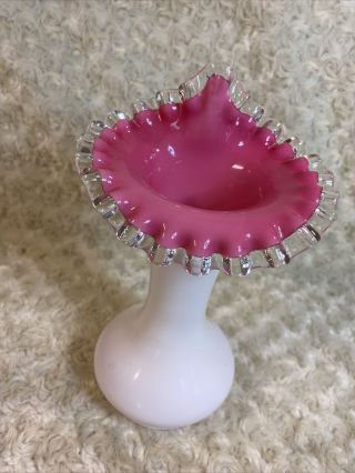Vintage Fenton Silver Crest Peach Blow Pink Tulip Jack in Pulpit Vase 9 