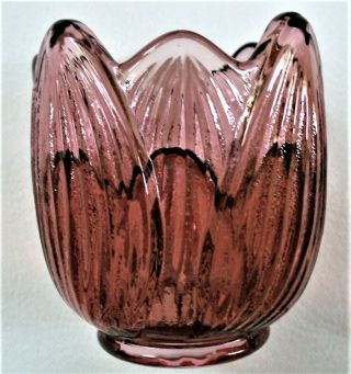 Vintage Fenton Pink Cranberry Glass Votive Candle Holder Lotus Flower 1985 - 1986