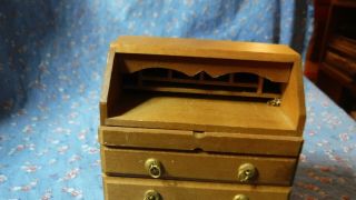 Dollhouse Miniature Wood Writing Desk Drawers Open 3 5/8 Inch High 2