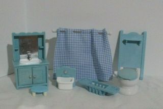 Calico Critters Sylvanian Families Blue Bathroom Set Vanity Toilet & More