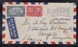 Canada 1940 Wwii 25c Rate Airmail Cover Toronto To Caripito Venezuela