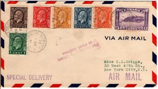 1932 Ottawa Canada Special Delivery Airmail Cover To Usa With 7 Stamps