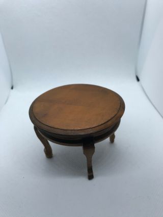 Vintage Doll’s House Round Wooden Dining Table Medium Stain Scroll Legs Good Con 3