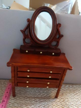 Dolls House Furniture Pre Owned 1/12 Scale Dressing Table With Oval Mirror, .
