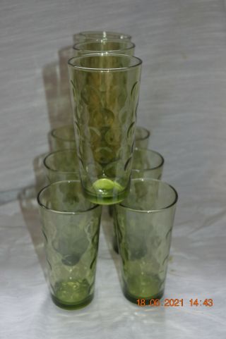 Set Of 9 Fenton Glass Colonial Green Coin Dot Spot Tumbler Water Drinking Glasse