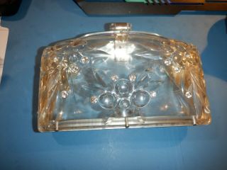 Vintage Clear Lucite Acrylic Clutch Purse With Rhinestones