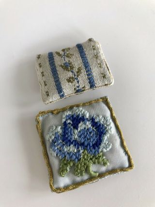 Dollhouse Miniature Vintage Handmade Set Of 2 Throw Pillows 1:12 Scale