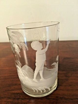 Victorian Mary Gregory Art Glass Tumbler W/young Boy