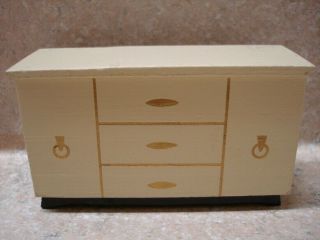 Dollhouse Miniatures Vintage Strombecker?? White And Gold Wood Cabinet