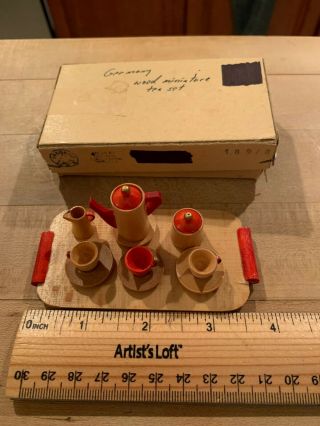 Vintage Miniature Dollhouse Wooden Tea Set Made In Germany Democratic Republic