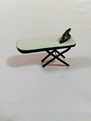 Miniature Dollhouse Vintage Ironing Board With Iron Metal Framed