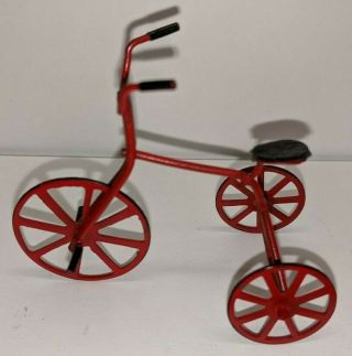 Red Tricycle Made Of Metal Wire,  Moving Wheels - Doll House Furniture