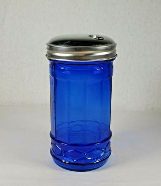 Cobalt Blue Glass Sugar Shaker Dispenser Retro Café Depression Style