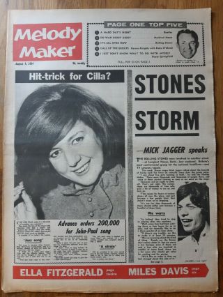 Melody Maker Newspaper August 8th 1964 Rolling Stones And Cilla Black Cover