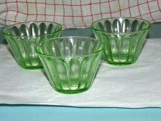 Set Of 3 Hazel Atlas Green Depression Glass Custard/fruit/nut Cups Con
