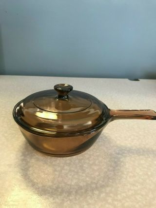 Visions Corning Ware Glass 0.  5l Sauce Pan Cookware Brown Amber W Pyrex Lid P81c