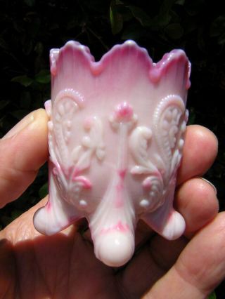 Slag Carnival Glass Toothpick Holder Pink White Red Joe St.  Clair Inverted Fan