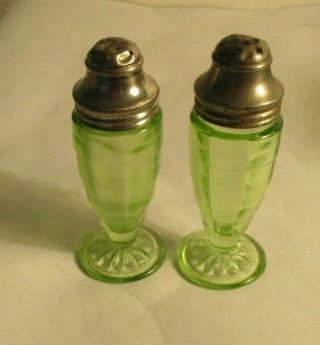 Block Optic Green Depression Glass Salt & Pepper Shakers Made By Anchor Hocking