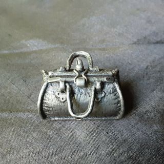 Vintage Miniature Metal Silver Plated ? Bag Pendant Charm Locket Dolls S House