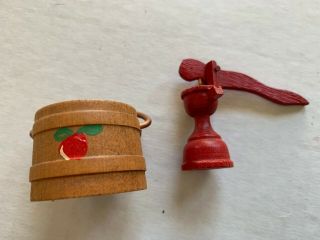 Vintage Dollhouse Miniatures Wood Water Pump And Bucket Handle 1:12 Kitchenware