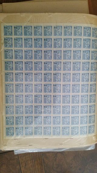 Canadian Stamps Full Sheet Of 100 Mnh,  Jet Plane Surcharge 1964 8c On 7c Blue