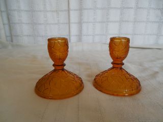 Imperial Glass Tree Of Life Amber Candle Holders 1925 - 1930