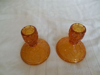 Imperial glass tree of life amber candle holders 1925 - 1930 2
