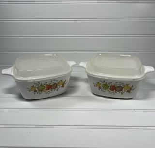 Set Of 2 Corning Ware Spice Of Life 2 3/4 Cup Small Casserole Plastic Lid Vtg