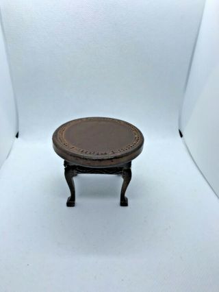 Vintage Doll’s House Round Dining Table Inlay Top Scroll Legs 7.  5cm Wide