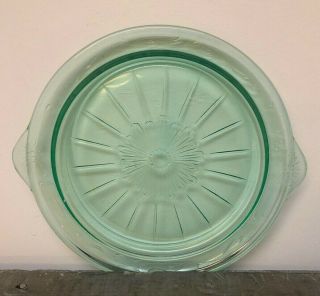 Vintage Green Depression Glass Cake Plate With Handles