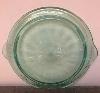 Vintage Green Depression Glass Cake Plate with handles 2