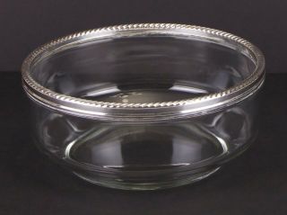 Bormioli Rocco Round Clear Glass Serving Bowl,  Silver Plate Rim,  9 In. ,  Italy