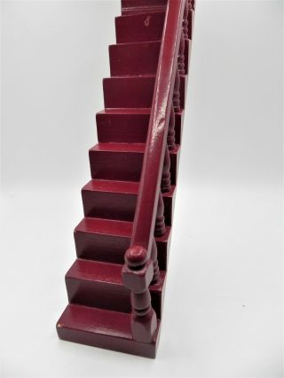 Dollhouse Miniature Red Wooden Staircase - 10 Inch